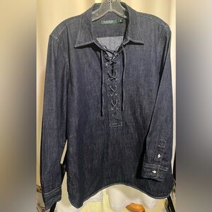 Ralph Lauren Navy Lace-Up Denim Top